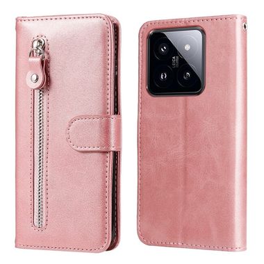 Peňaženkové kožené puzdro Texture Zipper na Xiaomi 14 Pro - Ružovo zlatá