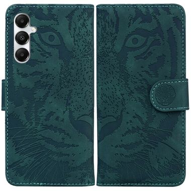 Peňaženkové kožené puzdro Tiger Embossed na Samsung Galaxy A05s - Zelená