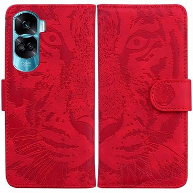 Peňaženkové kožené puzdro Tiger na Honor 90 Lite - Červená