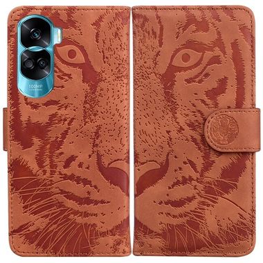 Peňaženkové kožené puzdro Tiger na Honor 90 Lite - Hnedá