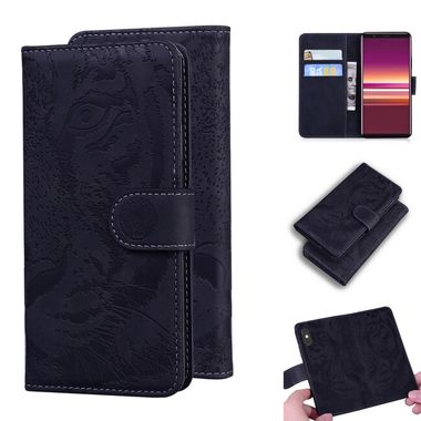 Peňaženkové kožené puzdro TIGER na Sony Xperia 5 - Čierna