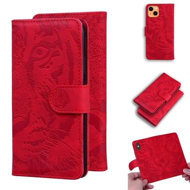 Peňaženkové kožené puzdro TIGER na iPhone 13 Mini - Červená