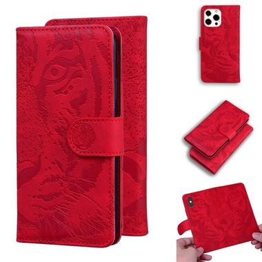 Peňaženkové kožené puzdro TIGER na iPhone 13 Pro Max - Červená