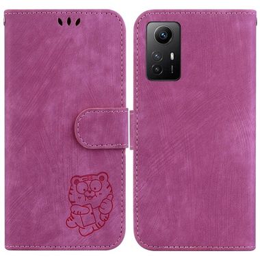 Peňaženkové kožené puzdro Tiger na Xiaomi Redmi Note 12S - Ružovo červená