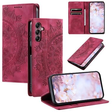 Peňaženkové kožené puzdro Totem na Samsung Galaxy S24 5G - Červená