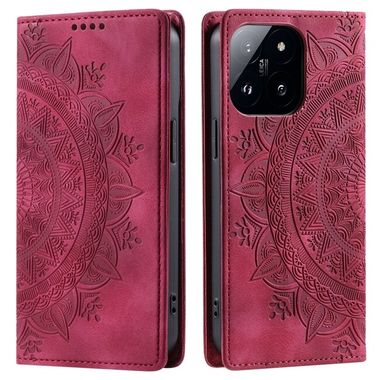 Peňaženkové kožené puzdro Totem na Xiaomi 14 Pro - Červená