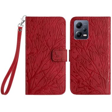 Peňaženkové kožené puzdro Tree Birds na Xiaomi Redmi Note 12 Pro+ 5G - Červená