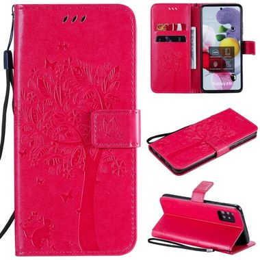 Peňaženkové kožené puzdro TREE na Samsung Galaxy A51 5G - Ružovočervená