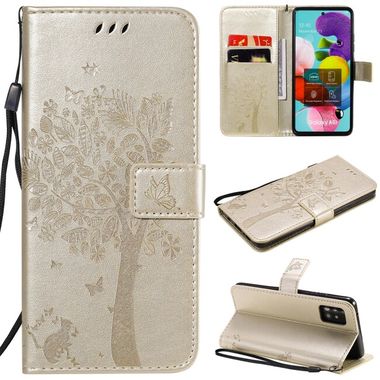 Peňaženkové kožené puzdro TREE na Samsung Galaxy A51 5G - Zlatá
