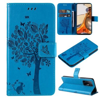 Peňaženkové kožené puzdro TREE & CAT na Xiaomi Mi 11T / 11T Pro – Modrá
