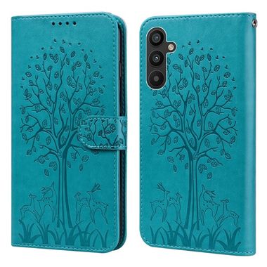 Peňaženkové kožené puzdro TREE & DEER na Samsung Galaxy A34 5G – Modrá