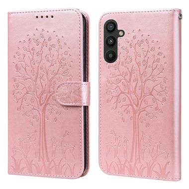 Peňaženkové kožené puzdro TREE & DEER na Samsung Galaxy A34 5G – Ružová
