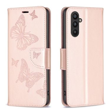 Peňaženkové kožené puzdro Two Butterflies na Samsung Galaxy A24 - Ružové zlato
