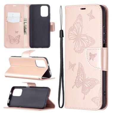 Peňaženkové kožené puzdro Two Butterflies na Xiaomi Redmi Note 10/10S - Ružovo zlatá