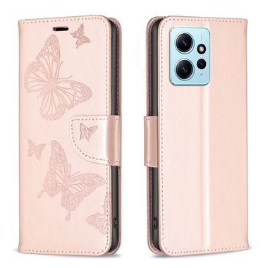 Peňaženkové kožené puzdro Two Butterflies na Xiaomi Redmi Note 12 4G - Ružovo zlatá