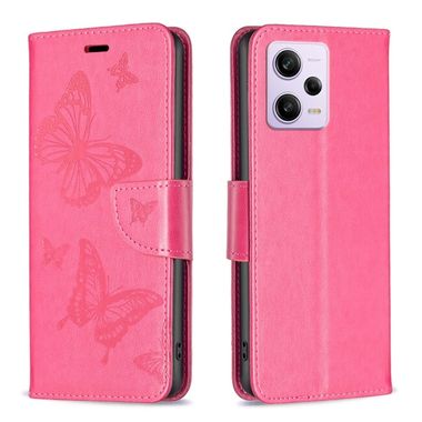 Peňaženkové kožene puzdro Two Butterflies na Xiaomi Redmi Note 12 Pro 5G – Rose Red