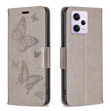 Peňaženkové kožene puzdro Two Butterflies na Xiaomi Redmi Note 12 Pro 5G – Šedá