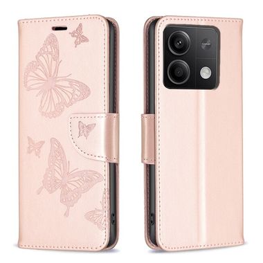 Peňaženkové kožené puzdro Two Butterflies na Xiaomi Redmi Note 13 4G - Ružové zlato
