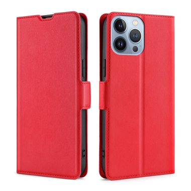 Peňaženkové kožené puzdro ULTRA-THIN na iPhone 14 Pro - Červená