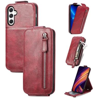 Peňaženkové kožené puzdro Vertical Flip na Samsung Galaxy A25 5G - Červená