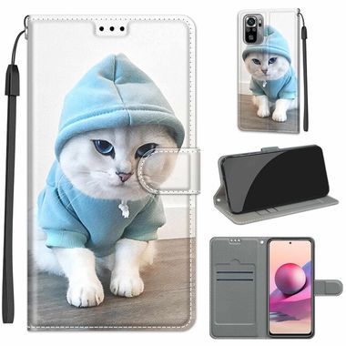Peňaženkové kožené puzdro Voltage na Xiaomi Redmi Note 10/10S - Blue Sweater White Cat