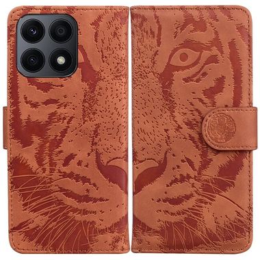 Peňaženkové kožené puzdro Vyrytý Tiger na Honor X8a - Hnedá