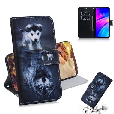 Peňaženkové kožené puzdro Wolf and Dog Pattern na Xiaomi Redmi 7