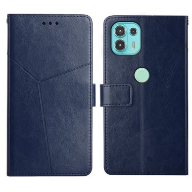 Peňaženkové kožené puzdro Y Stitching na Motorola Edge 20 Lite - Modrá