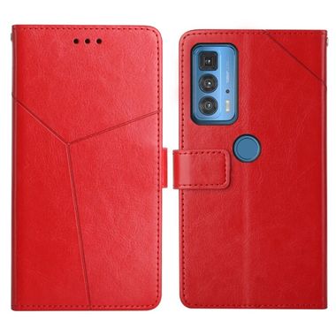 Peňaženkové kožené puzdro Y Stitching na Motorola Edge 20 Pro - Červená