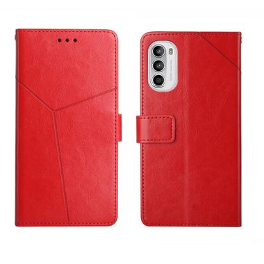 Peňaženkové kožené puzdro Y STITCHING na Motorola Moto G82 5G – Červená