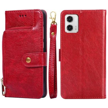 Peňaženkové kožené puzdro Zipper Bag Leather na Moto G73 5G - Červená