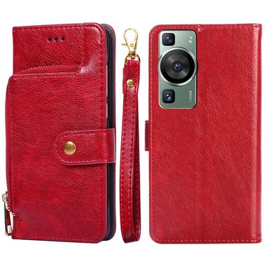 Peňaženkové kožené puzdro Zipper Bag na Huawei P60 Pro - Červená