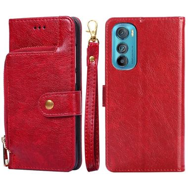 Peňaženkové kožené puzdro Zipper Bag na Motorola Edge 30 - Červená
