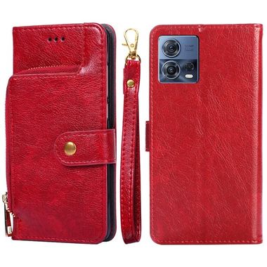 Peňaženkové kožené puzdro Zipper Bag na Motorola Edge 30 Fusion - Červená