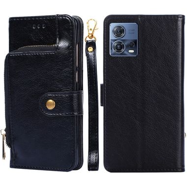 Peňaženkové kožené puzdro Zipper Bag na Motorola Edge 30 Fusion - Čierna