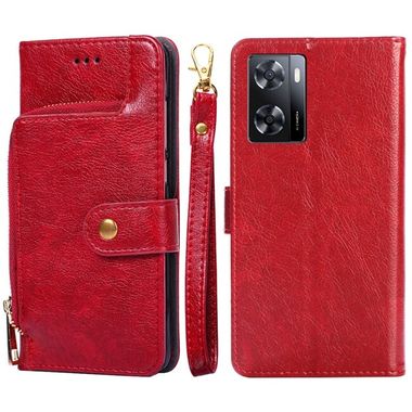 Peňaženkové kožené puzdro Zipper Bag na Oppo A57 / A57s - Červená