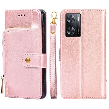 Peňaženkové kožené puzdro Zipper Bag na Oppo A57 / A57s - Ružovo zlatá