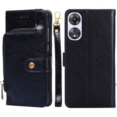 Peňaženkové kožené puzdro Zipper Bag na Oppo A58 5G - Čierna