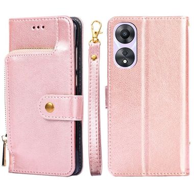 Peňaženkové kožené puzdro Zipper Bag na Oppo A58 5G - Ružové zlato
