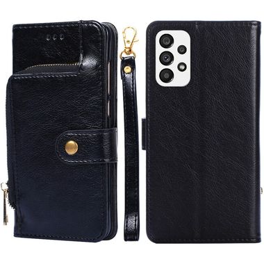 Peňaženkové kožené puzdro Zipper Bag na Samsung Galaxy A73 5G - Čierna