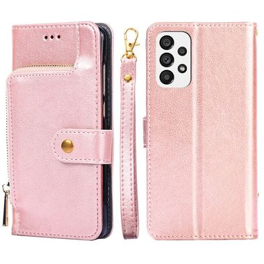 Peňaženkové kožené puzdro Zipper Bag na Samsung Galaxy A73 5G - Ružové zlato