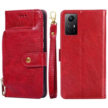 Peňaženkové kožené puzdro Zipper Bag na Xiaomi Redmi Note 12S - Červená