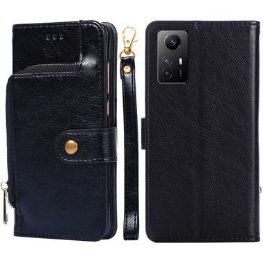Peňaženkové kožené puzdro Zipper Bag na Xiaomi Redmi Note 12S - Čierna