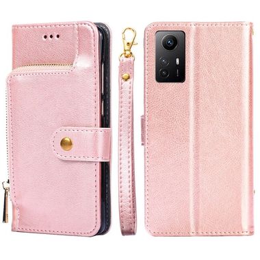 Peňaženkové kožené puzdro Zipper Bag na Xiaomi Redmi Note 12S - Ružové zlato