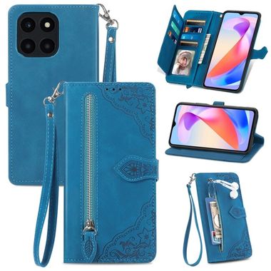 Peňaženkové kožené puzdro Zipper na Honor X6a - Modrá