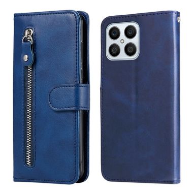 Peňaženkové kožené puzdro Zipper na Honor X8 5G/X6 - Modrá