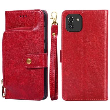 Peňaženkové kožené puzdro ZIPPER na Samsung Galaxy A03 – Červená