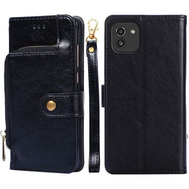 Peňaženkové kožené puzdro ZIPPER na Samsung Galaxy A03 – Čierna
