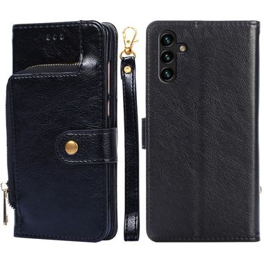 Peňaženkové kožené puzdro ZIPPER na Samsung Galaxy A04s – Čierna