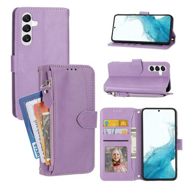 Peňaženkové kožené puzdro ZIPPER na Samsung Galaxy A14 4G/5G – Fialová
